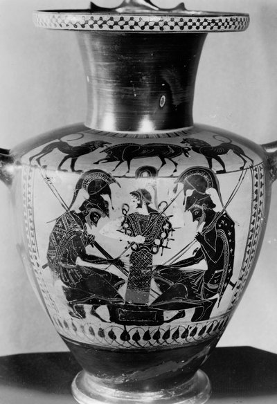 Attic Black Figure Hydra Depicting Achilles and Ajax Playing Dice by Greek